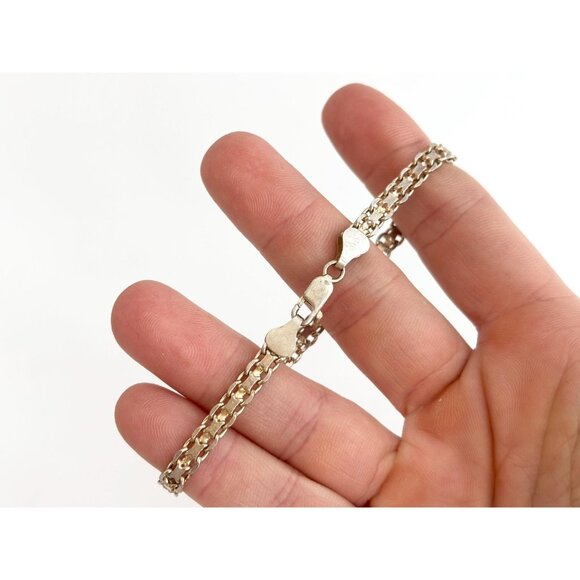 Sterling Silver flat chainlink Lobster Claw 925 Vintage Minimalist Bracelet - 7" - Picture 12 of 14